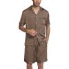 Ekouaer Mens Satin Pajamas Set Button-Down Short Sleeve Shirt Top Soft Silk Sleepwear Shorts with Pockets(Geometric Gold)