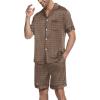 Ekouaer Mens Satin Pajamas Set Button-Down Short Sleeve Shirt Top Soft Silk Sleepwear Shorts with Pockets(Geometric Gold)