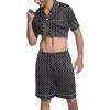 Ekouaer Mens Satin Pajamas Set Button-Down Short Sleeve Shirt Top Soft Silk Sleepwear Shorts with Pockets(Geometric Yellow)