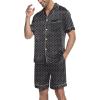 Ekouaer Mens Satin Pajamas Set Button-Down Short Sleeve Shirt Top Soft Silk Sleepwear Shorts with Pockets(Geometric Yellow)