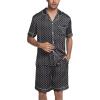 Ekouaer Mens Satin Pajamas Set Button-Down Short Sleeve Shirt Top Soft Silk Sleepwear Shorts with Pockets(Geometric Yellow)