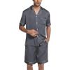 Ekouaer Mens Satin Pajamas Set Button-Down Short Sleeve Shirt Top Soft Silk Sleepwear Shorts with Pockets(Grey)