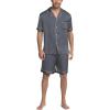 Ekouaer Mens Satin Pajamas Set Button-Down Short Sleeve Shirt Top Soft Silk Sleepwear Shorts with Pockets(Grey)