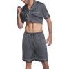 Ekouaer Mens Satin Pajamas Set Button-Down Short Sleeve Shirt Top Soft Silk Sleepwear Shorts with Pockets(Grey)