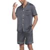Ekouaer Mens Satin Pajamas Set Button-Down Short Sleeve Shirt Top Soft Silk Sleepwear Shorts with Pockets(Grey)