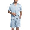 Ekouaer Mens Satin Pajamas Set Button-Down Short Sleeve Shirt Top Soft Silk Sleepwear Shorts with Pockets(Ice Blue)