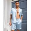 Ekouaer Mens Satin Pajamas Set Button-Down Short Sleeve Shirt Top Soft Silk Sleepwear Shorts with Pockets(Ice Blue)