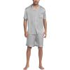 Ekouaer Mens Satin Pajamas Set Button-Down Short Sleeve Shirt Top Soft Silk Sleepwear Shorts with Pockets(Light Grey)