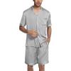 Ekouaer Mens Satin Pajamas Set Button-Down Short Sleeve Shirt Top Soft Silk Sleepwear Shorts with Pockets(Light Grey)