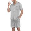 Ekouaer Mens Satin Pajamas Set Button-Down Short Sleeve Shirt Top Soft Silk Sleepwear Shorts with Pockets(Light Grey)