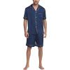 Ekouaer Mens Satin Pajamas Set Button-Down Short Sleeve Shirt Top Soft Silk Sleepwear Shorts with Pockets(Navy Blue)