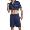 Ekouaer Mens Satin Pajamas Set Button-Down Short Sleeve Shirt Top Soft Silk Sleepwear Shorts with Pockets(Navy Blue)
