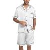 Ekouaer Mens Satin Pajamas Set Button-Down Short Sleeve Shirt Top Soft Silk Sleepwear Shorts with Pockets(White)