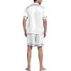 Ekouaer Mens Satin Pajamas Set Button-Down Short Sleeve Shirt Top Soft Silk Sleepwear Shorts with Pockets(White)
