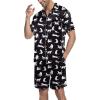 Ekouaer Mens Satin Pajamas Set Button-Down Short Sleeve Shirt Top Soft Silk Sleepwear Shorts with Pockets(White Leopard)