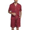 Ekouaer Mens Satin Pajamas Set Button-Down Short Sleeve Shirt Top Soft Silk Sleepwear Shorts with Pockets(Wine Red)