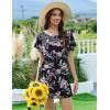 Ekouaer Pajama Set for Women 2 Piece Lounge Set Short Sleeve Pjs Tops and Shorts Soft Sleepwear S-XXL(Black Big Flowers)