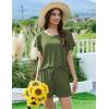 Ekouaer Pajama Set for Women 2 Piece Lounge Set Short Sleeve Pjs Tops and Shorts Soft Sleepwear S-XXL(Solid-army Green)