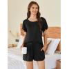 Ekouaer Pajama Set for Women 2 Piece Lounge Set Short Sleeve Pjs Tops and Shorts Soft Sleepwear S-XXL(Solid-black)