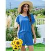 Ekouaer Pajama Set for Women 2 Piece Lounge Set Short Sleeve Pjs Tops and Shorts Soft Sleepwear S-XXL(Solid-blue)