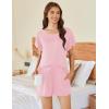 Ekouaer Pajama Set for Women 2 Piece Lounge Set Short Sleeve Pjs Tops and Shorts Soft Sleepwear S-XXL(Solid-pink)
