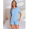 Ekouaer Pajama Set for Women Viscose from Bamboo Short Sleeve Tops and Shorts Set 2 Piece Lounge Set(Blue)
