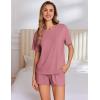 Ekouaer Pajama Set for Women Viscose from Bamboo Short Sleeve Tops and Shorts Set 2 Piece Lounge Set(Dark Pink)