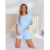 Ekouaer Pajama Set for Women Viscose from Bamboo Short Sleeve Tops and Shorts Set 2 Piece Lounge Set(Ocean Blue)