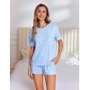 Ekouaer Pajama Set for Women Viscose from Bamboo Short Sleeve Tops and Shorts Set 2 Piece Lounge Set(Ocean Blue)