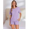Ekouaer Pajama Set for Women Viscose from Bamboo Short Sleeve Tops and Shorts Set 2 Piece Lounge Set(Purple)