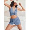 Ekouaer Pajama Sets for Women 2 Piece Tank Top and Shorts Waffle Knit Lounge Set with Lace V-neck PJ Loungewear(Clear Blue)