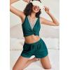 Ekouaer Pajama Sets for Women 2 Piece Tank Top and Shorts Waffle Knit Lounge Set with Lace V-neck PJ Loungewear(Lake Blue)