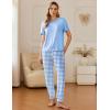 Ekouaer Pajamas for Women Set 2 Pack Lounge Set Short Sleeve Pjs Joggers Long Pants Loungepwear with Pockets(Blue Plaid+navy Plaid)