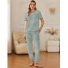 Ekouaer Pajamas for Women Set 2 Pack Lounge Set Short Sleeve Pjs Joggers Long Pants Loungepwear with Pockets(Green Stripe+red Heart)