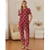Ekouaer Pajamas for Women Set 2 Pack Lounge Set Short Sleeve Pjs Joggers Long Pants Loungepwear with Pockets(Green Stripe+red Heart)
