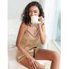 Ekouaer Pajamas for Women Set Silk Satin Pjs Sexy Lingerie Sleepwear Cami Shorts Set Summer Nightwear S-XXL(Beige)