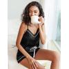 Ekouaer Pajamas for Women Set Silk Satin Pjs Sexy Lingerie Sleepwear Cami Shorts Set Summer Nightwear S-XXL(Black)