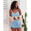 Ekouaer Pajamas for Women Set Silk Satin Pjs Sexy Lingerie Sleepwear Cami Shorts Set Summer Nightwear S-XXL(Light Blue)