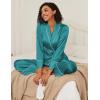 Ekouaer Satin Lounge Sets for Women 2 Pieces Silk Pajamas Set Long Sleeve Top with Pants Outfits with Belt(Blue Green)