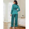 Ekouaer Satin Lounge Sets for Women 2 Pieces Silk Pajamas Set Long Sleeve Top with Pants Outfits with Belt(Blue Green)