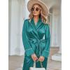Ekouaer Satin Lounge Sets for Women 2 Pieces Silk Pajamas Set Long Sleeve Top with Pants Outfits with Belt(Blue Green)