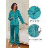 Ekouaer Satin Lounge Sets for Women 2 Pieces Silk Pajamas Set Long Sleeve Top with Pants Outfits with Belt(Blue Green)
