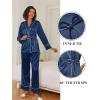 Ekouaer Satin Lounge Sets for Women 2 Pieces Silk Pajamas Set Long Sleeve Top with Pants Outfits with Belt(Navy Blue)