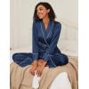 Ekouaer Satin Lounge Sets for Women 2 Pieces Silk Pajamas Set Long Sleeve Top with Pants Outfits with Belt(Navy Blue)