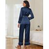 Ekouaer Satin Lounge Sets for Women 2 Pieces Silk Pajamas Set Long Sleeve Top with Pants Outfits with Belt(Navy Blue)