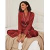 Ekouaer Satin Lounge Sets for Women 2 Pieces Silk Pajamas Set Long Sleeve Top with Pants Outfits with Belt(Red)