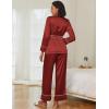 Ekouaer Satin Lounge Sets for Women 2 Pieces Silk Pajamas Set Long Sleeve Top with Pants Outfits with Belt(Red)