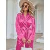 Ekouaer Satin Lounge Sets for Women 2 Pieces Silk Pajamas Set Long Sleeve Top with Pants Outfits with Belt(Rose Red)