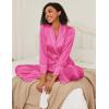 Ekouaer Satin Lounge Sets for Women 2 Pieces Silk Pajamas Set Long Sleeve Top with Pants Outfits with Belt(Rose Red)