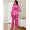 Ekouaer Satin Lounge Sets for Women 2 Pieces Silk Pajamas Set Long Sleeve Top with Pants Outfits with Belt(Rose Red)